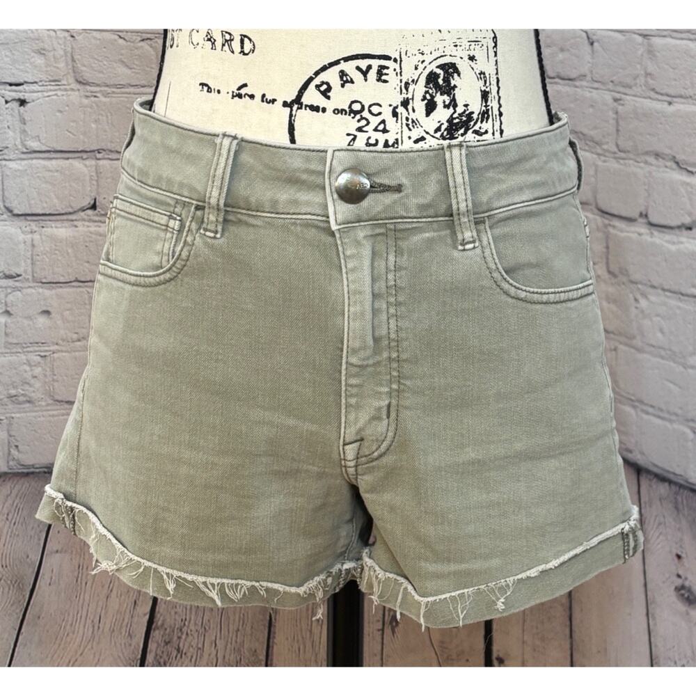 American Eagle Junior’s Light Green Hi-Rise Shortie Denim Shorts (Size 6)